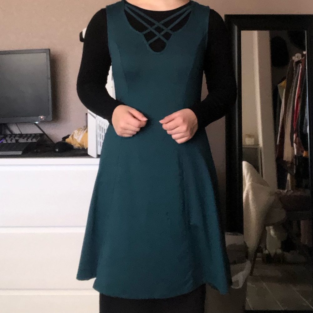 Emerald green dress.